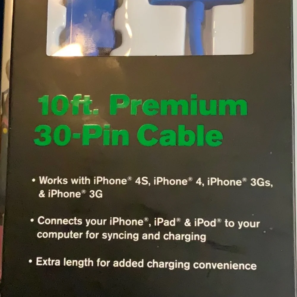 Youse 10Ft. Premium 30-Pin Blue Charging Cable for Mobile Devices